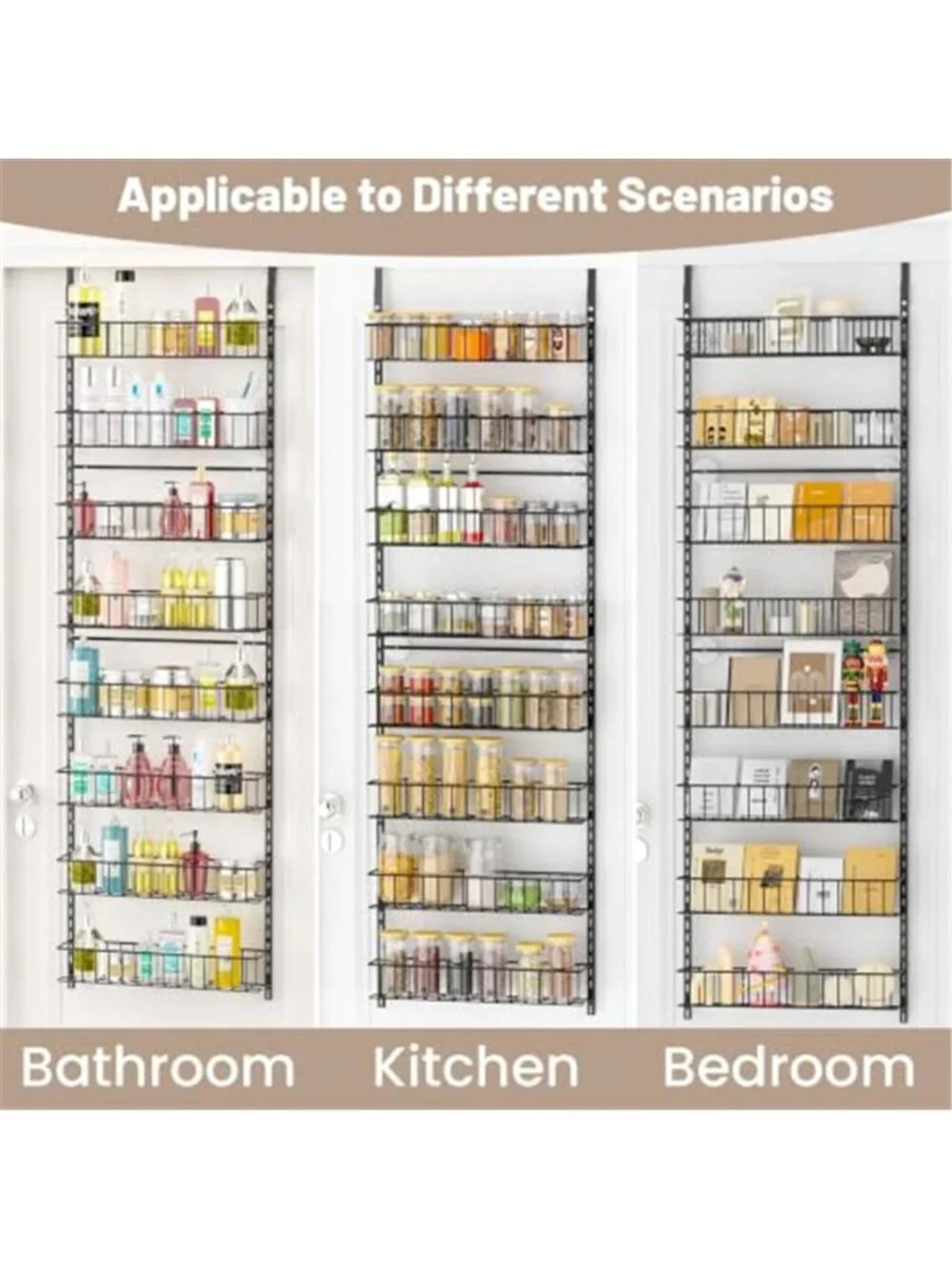 Over The Door Organizer Hanging Storage Rack Metal Shelves Adjustable Black